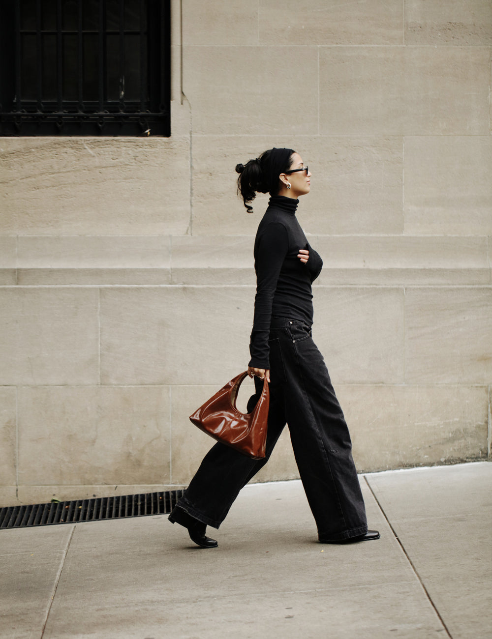 Tessa Calf Leather Hobo Bag, Brown