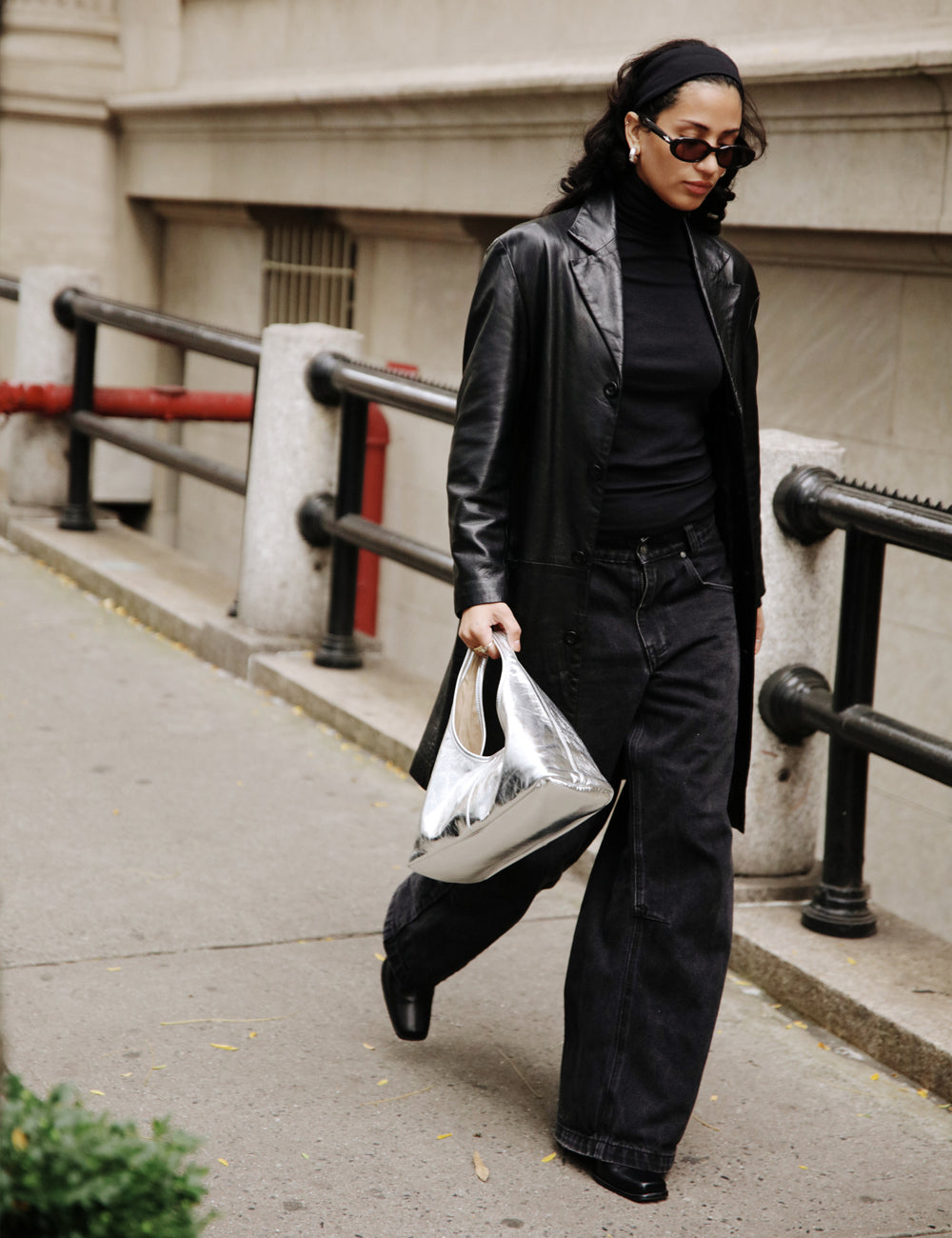 Tessa Calf Leather Hobo Bag, Chrome