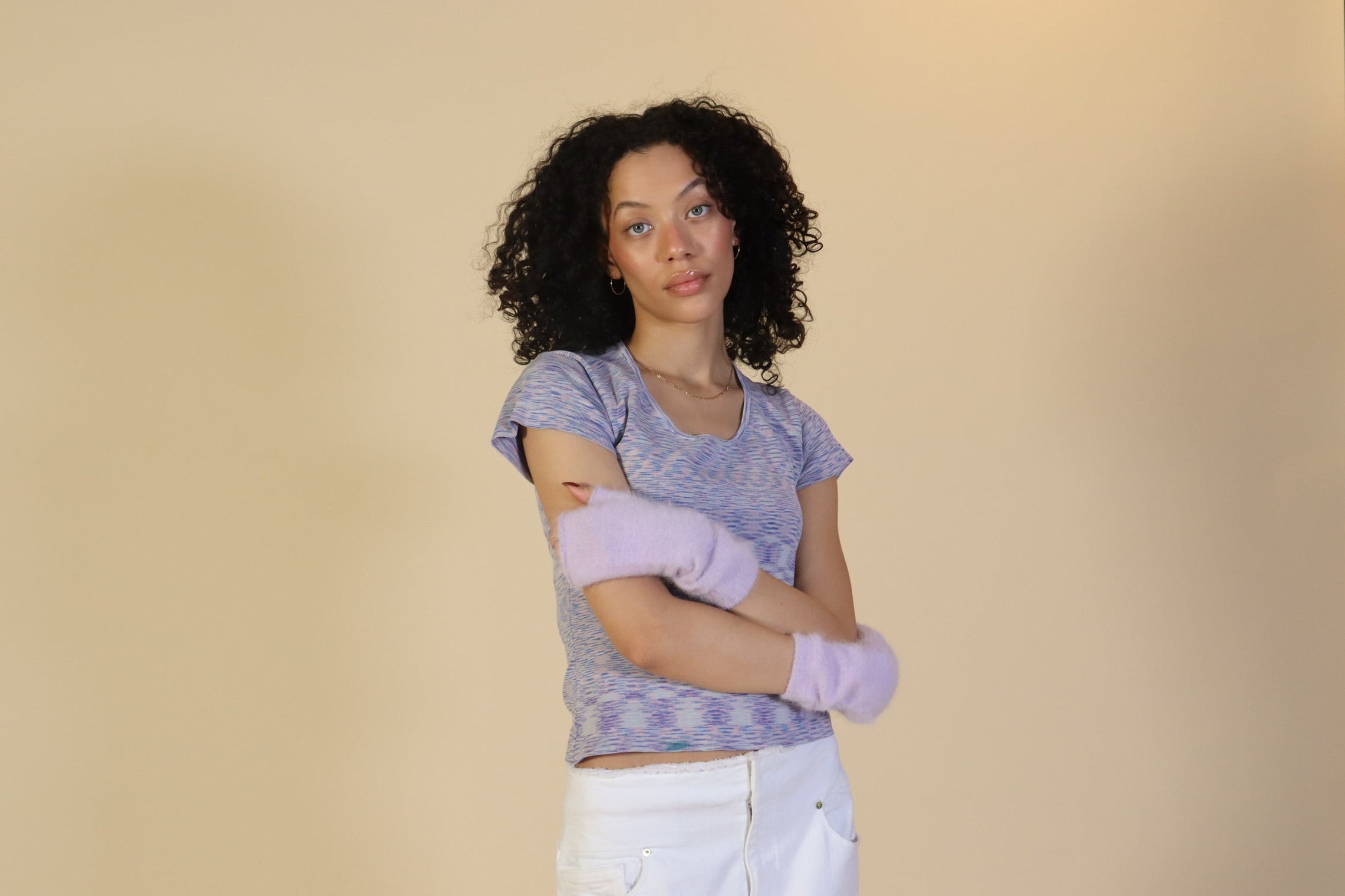 Haze Furry Fingerless Arm Warmer in Lavender