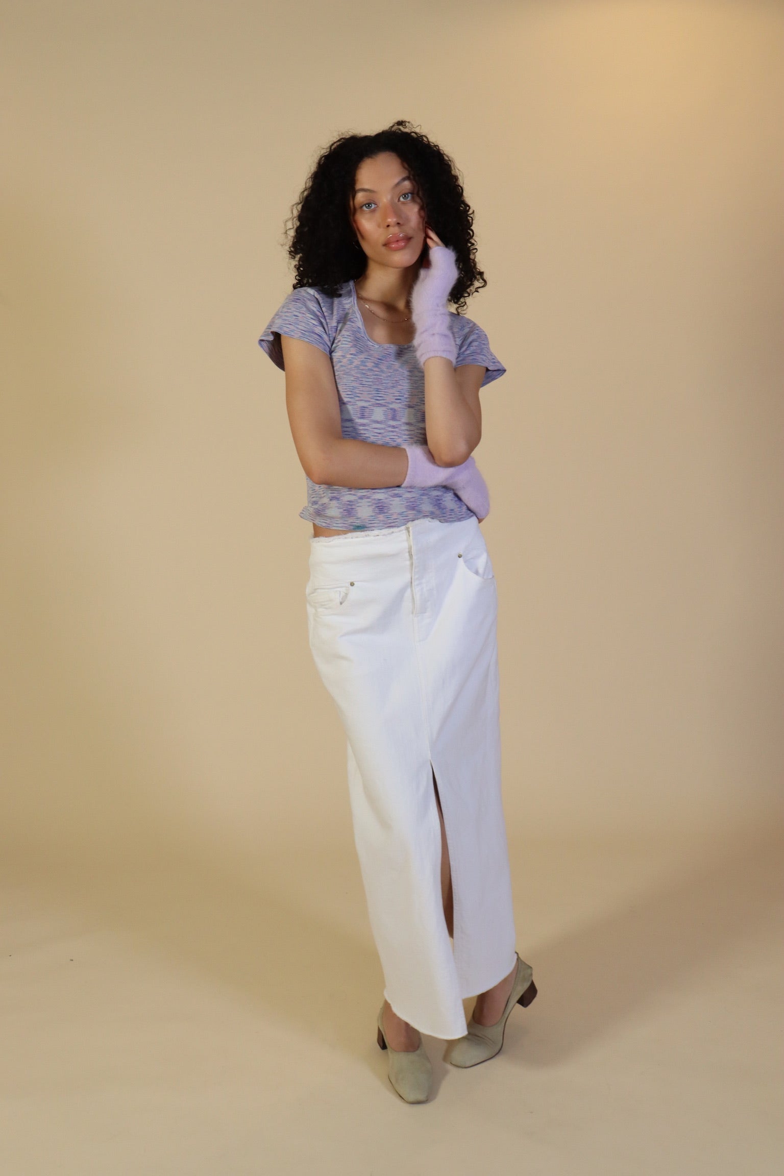 Haze Furry Fingerless Arm Warmer in Lavender